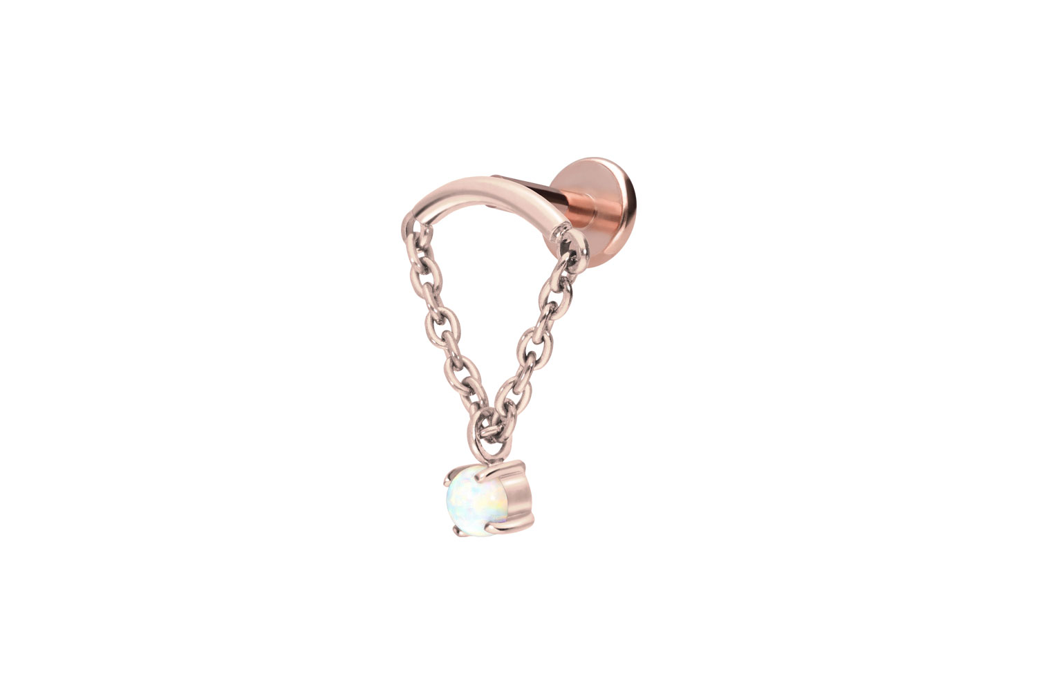 Titan Labret Piercing mit Innengewinde BOGEN + KETTE + SYNTHETISCHER OPAL